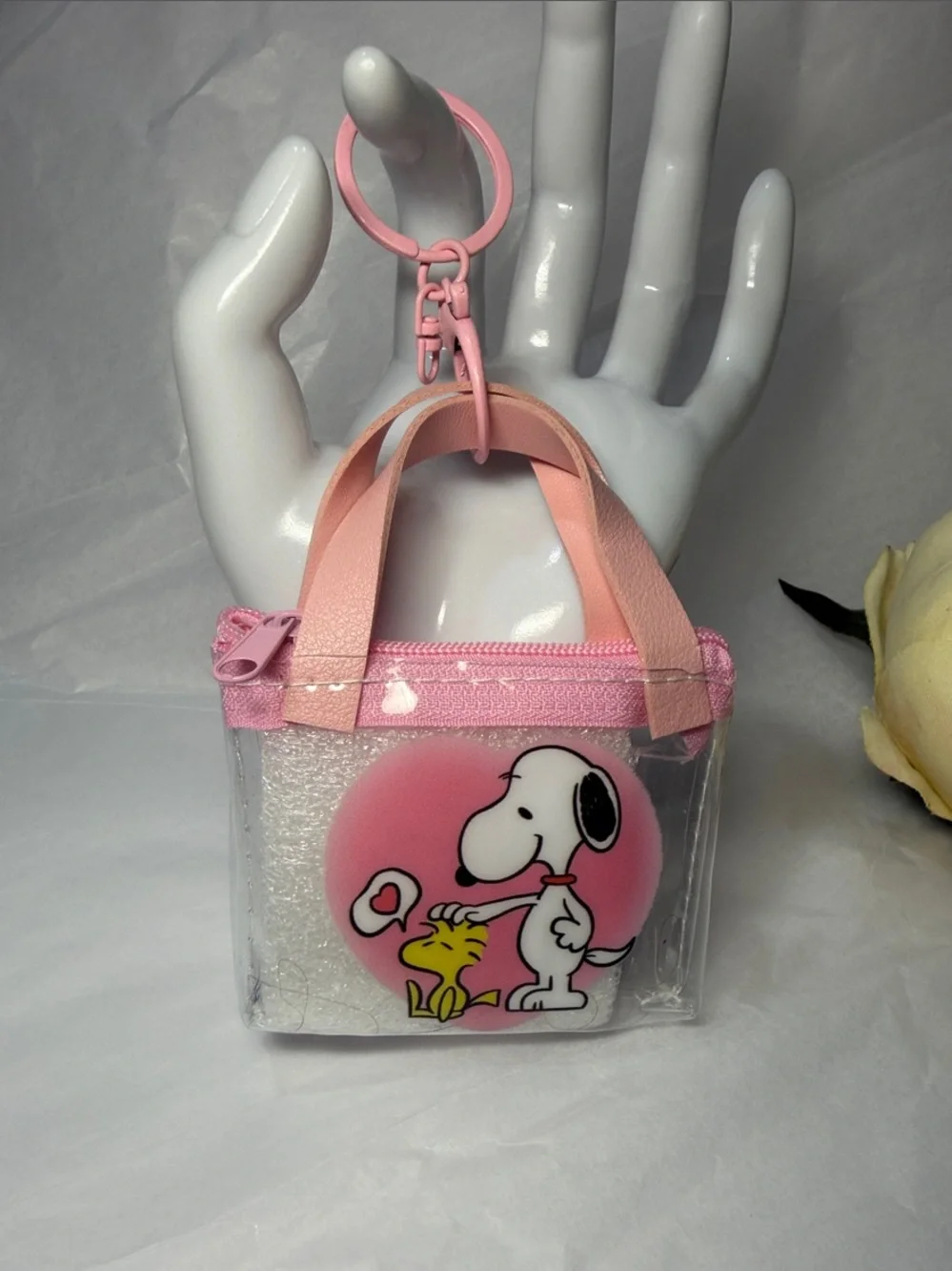 Pink Snoopy & Woodstock Clear Mini Keychain Card Holder